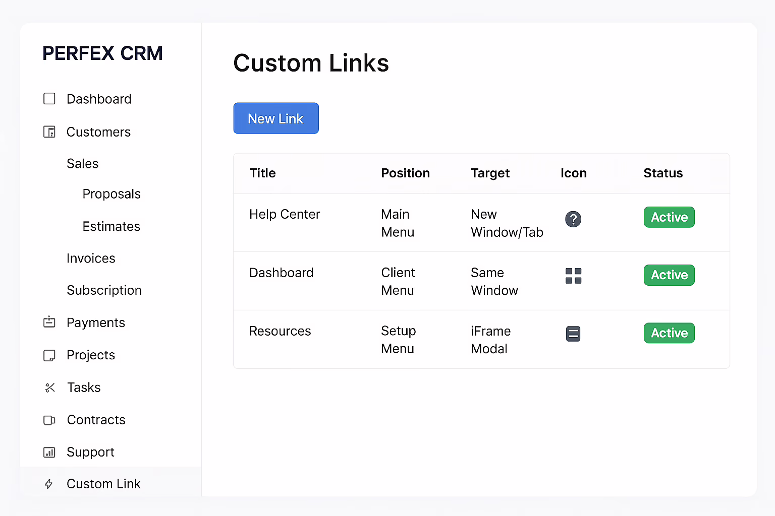 Custom Links for Perfex CRM