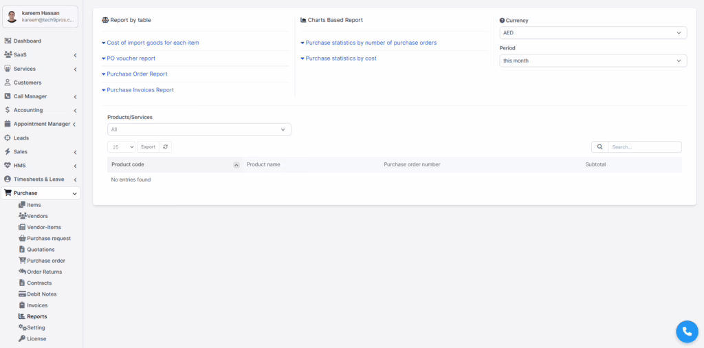 Advanced Reports Purchase Order For Perfex CRM