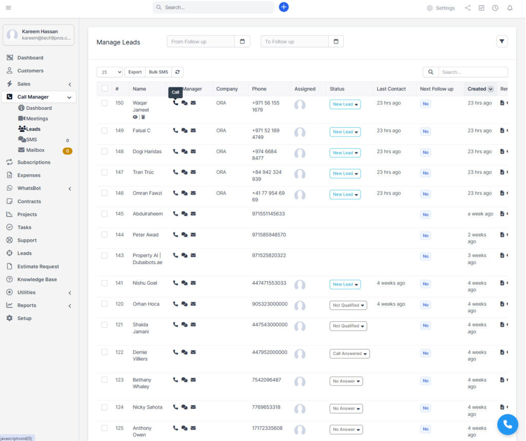 call center for perfex crm