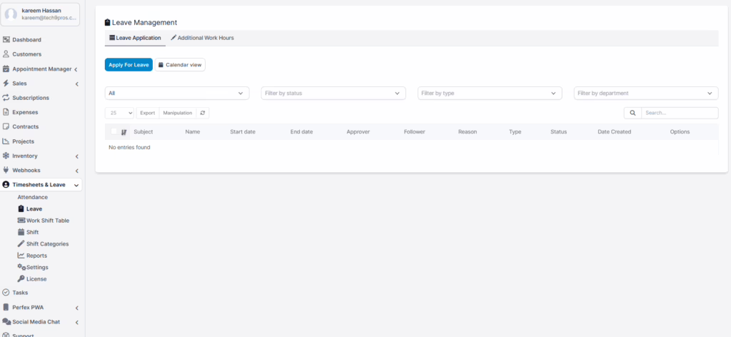 attendance management for perfex crm