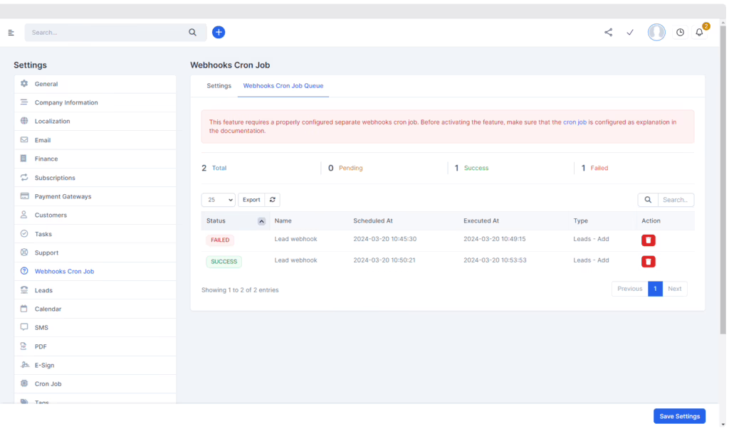 Webhooks Module For Perfex CRM