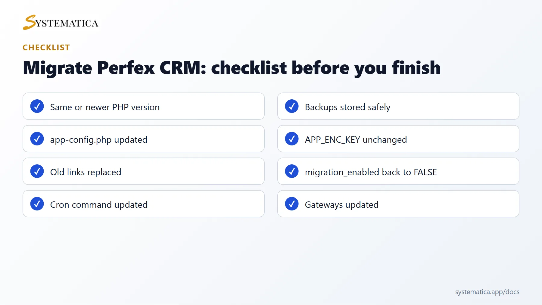 Migrate Perfex CRM checklist before you finish