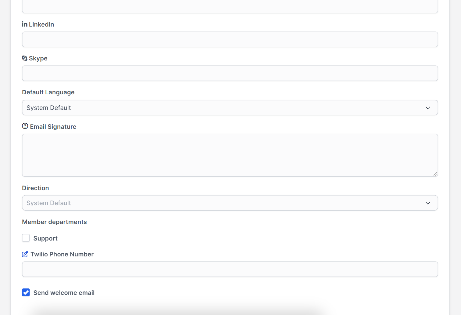 Staff profile fields for Perfex CRM add staff member