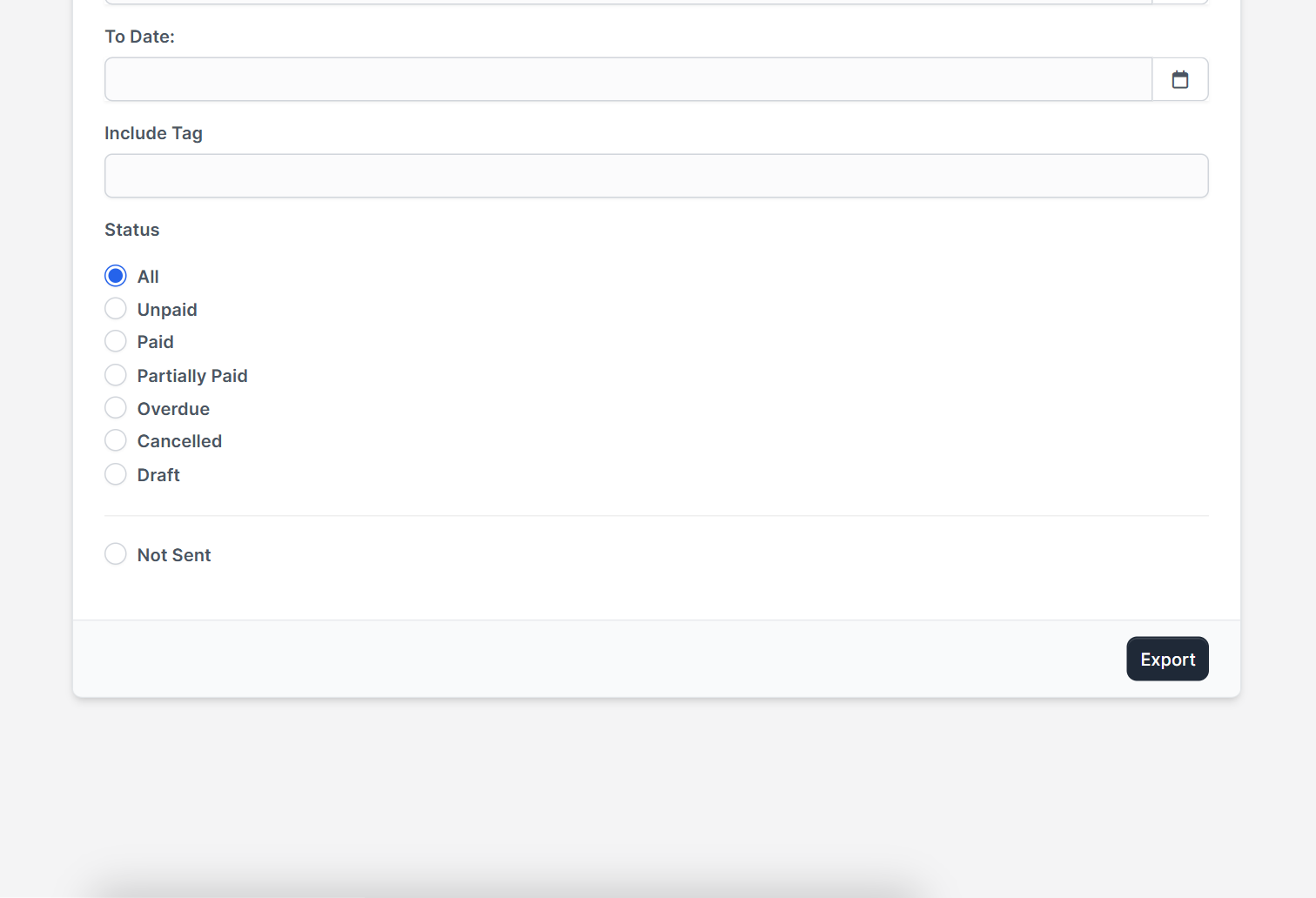Export button at the bottom of the Perfex CRM bulk PDF export form