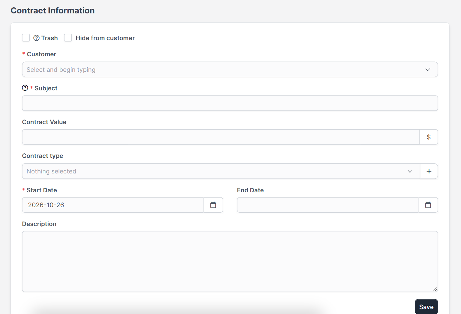 New contract form for Perfex CRM contracts