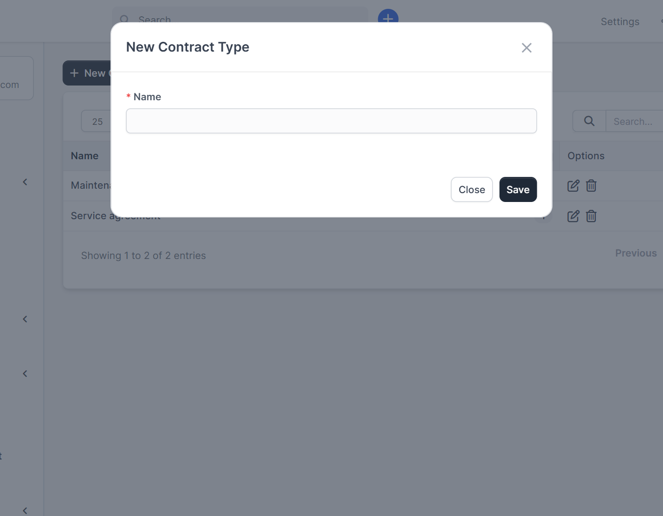 New Contract Type form for Perfex CRM contracts
