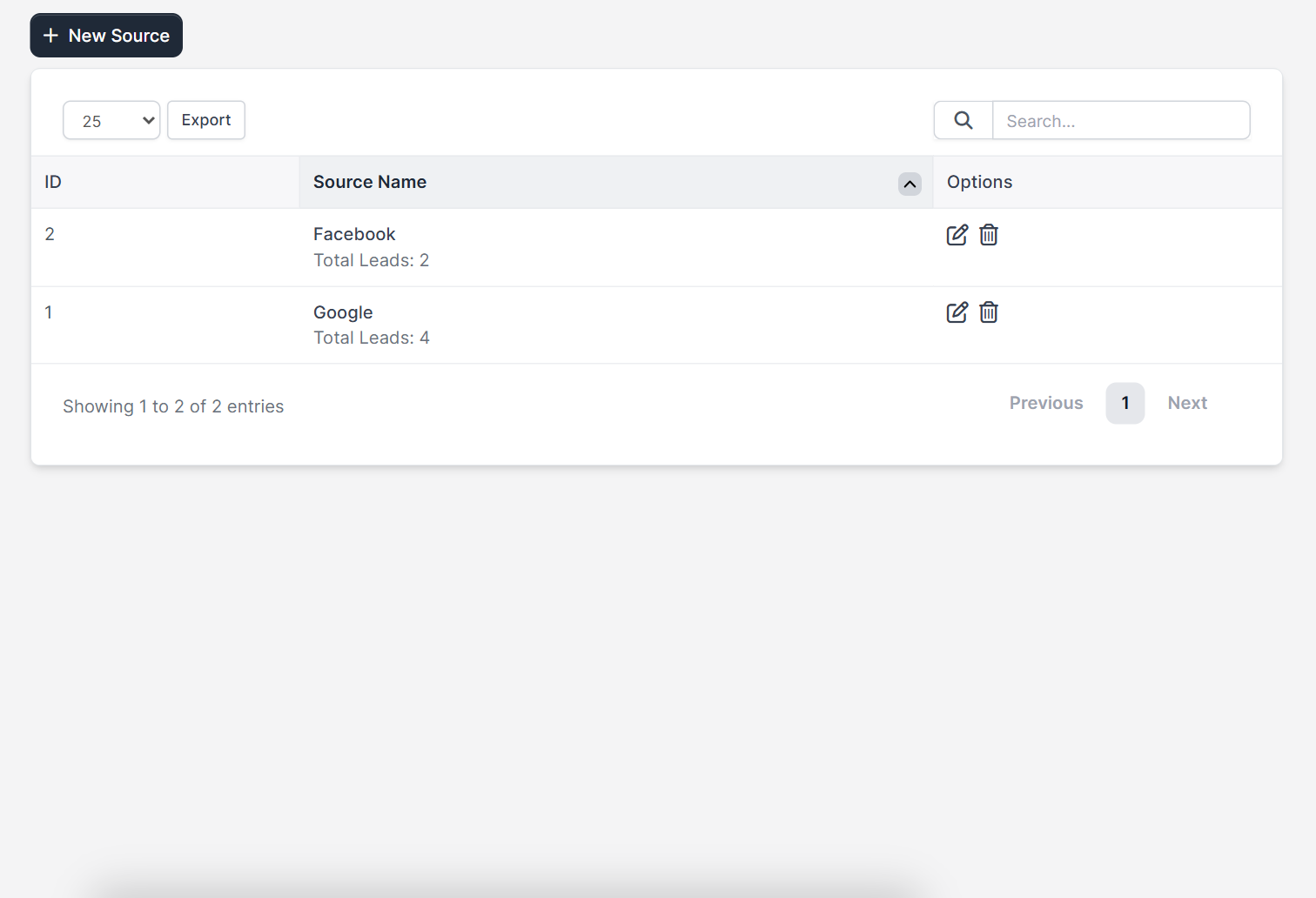 Lead sources in Perfex CRM before you convert lead to customer