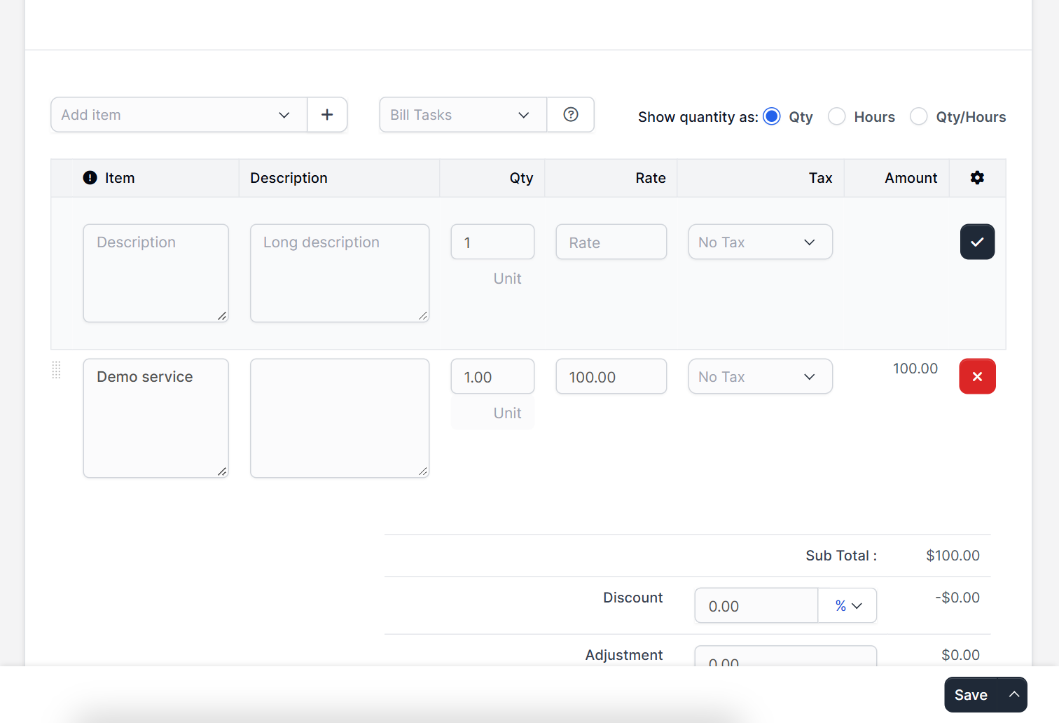 Saved invoice items in Perfex CRM invoices
