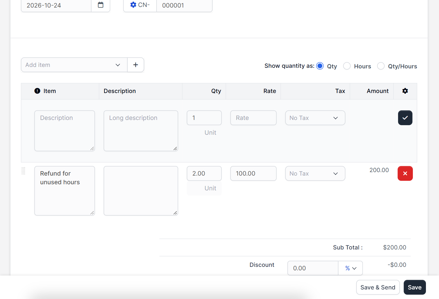 Saved credit note view in Perfex CRM credit notes
