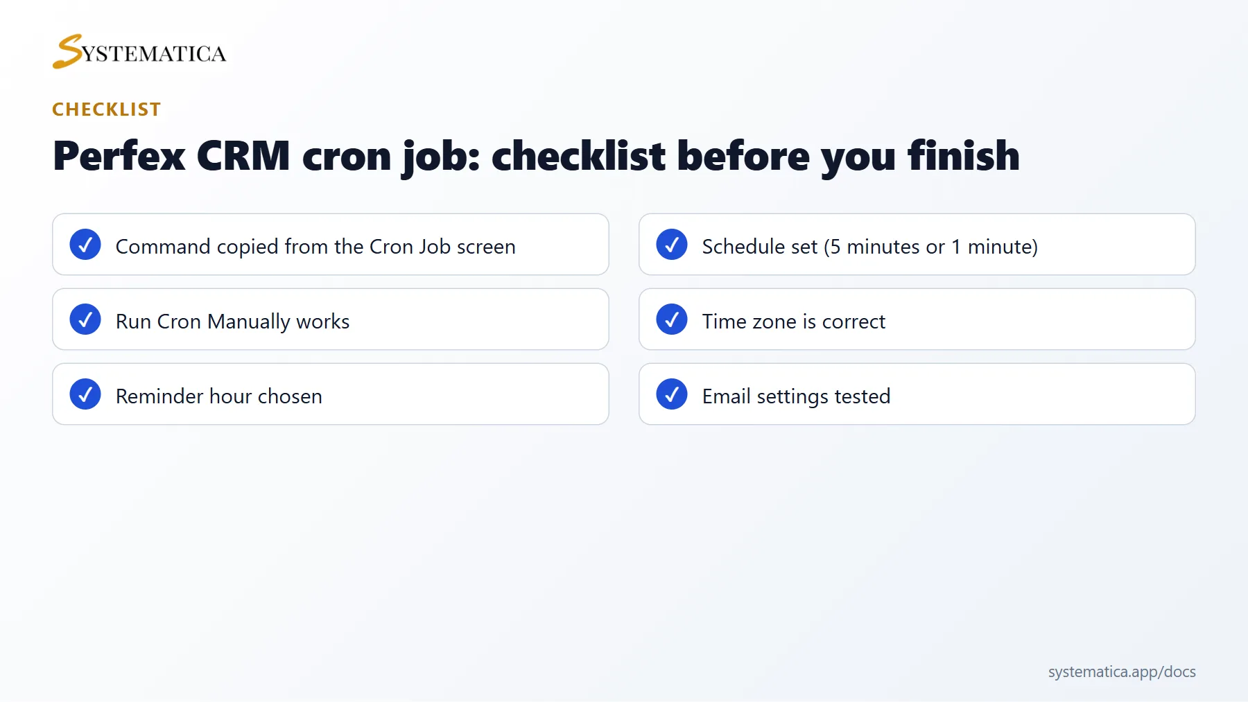 Perfex CRM cron job checklist before you finish