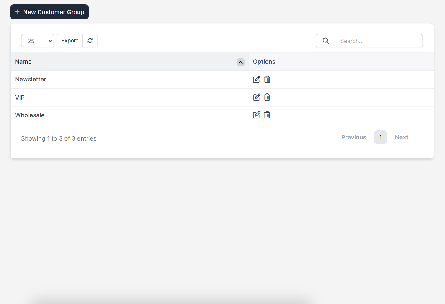 Perfex CRM customer groups list with VIP, Wholesale and Newsletter groups
