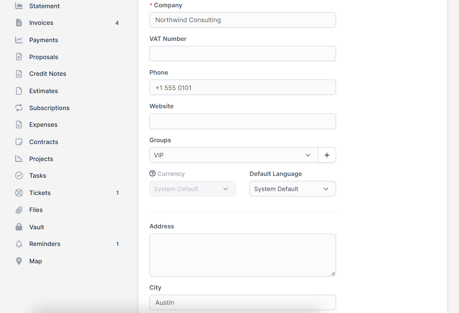 Groups field on the customer profile where you assign Perfex CRM customer groups