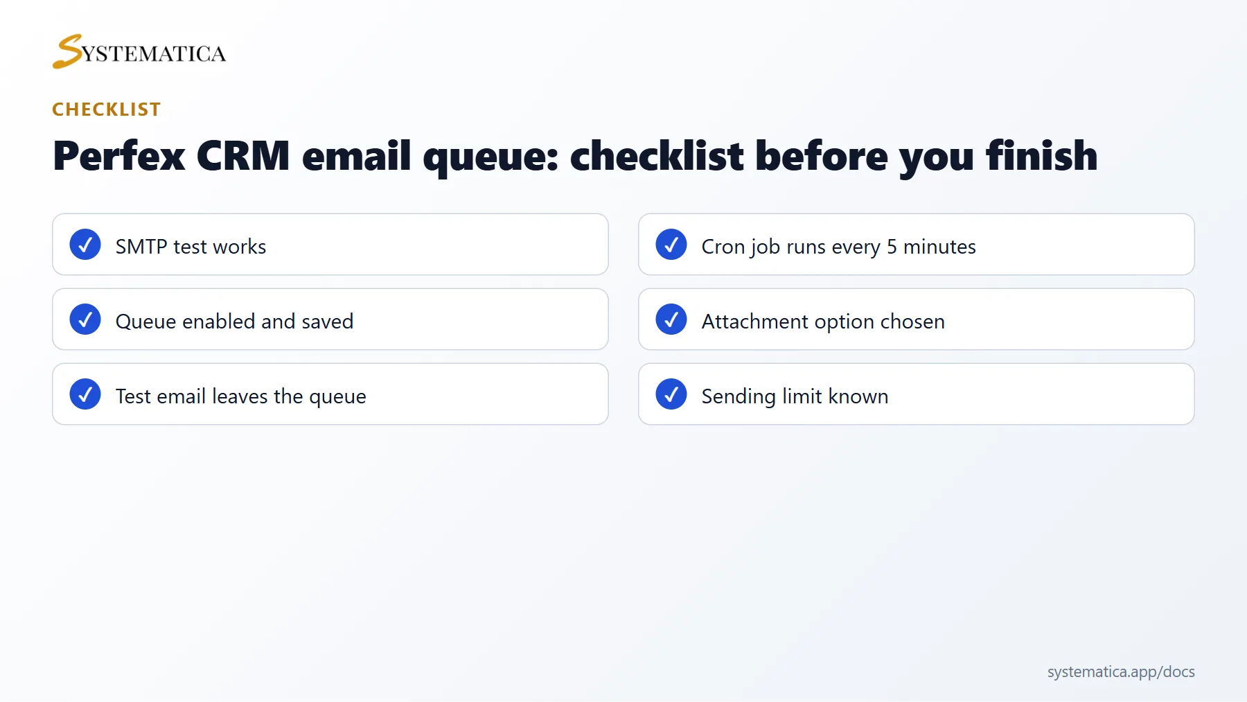 Perfex CRM email queue checklist before you finish