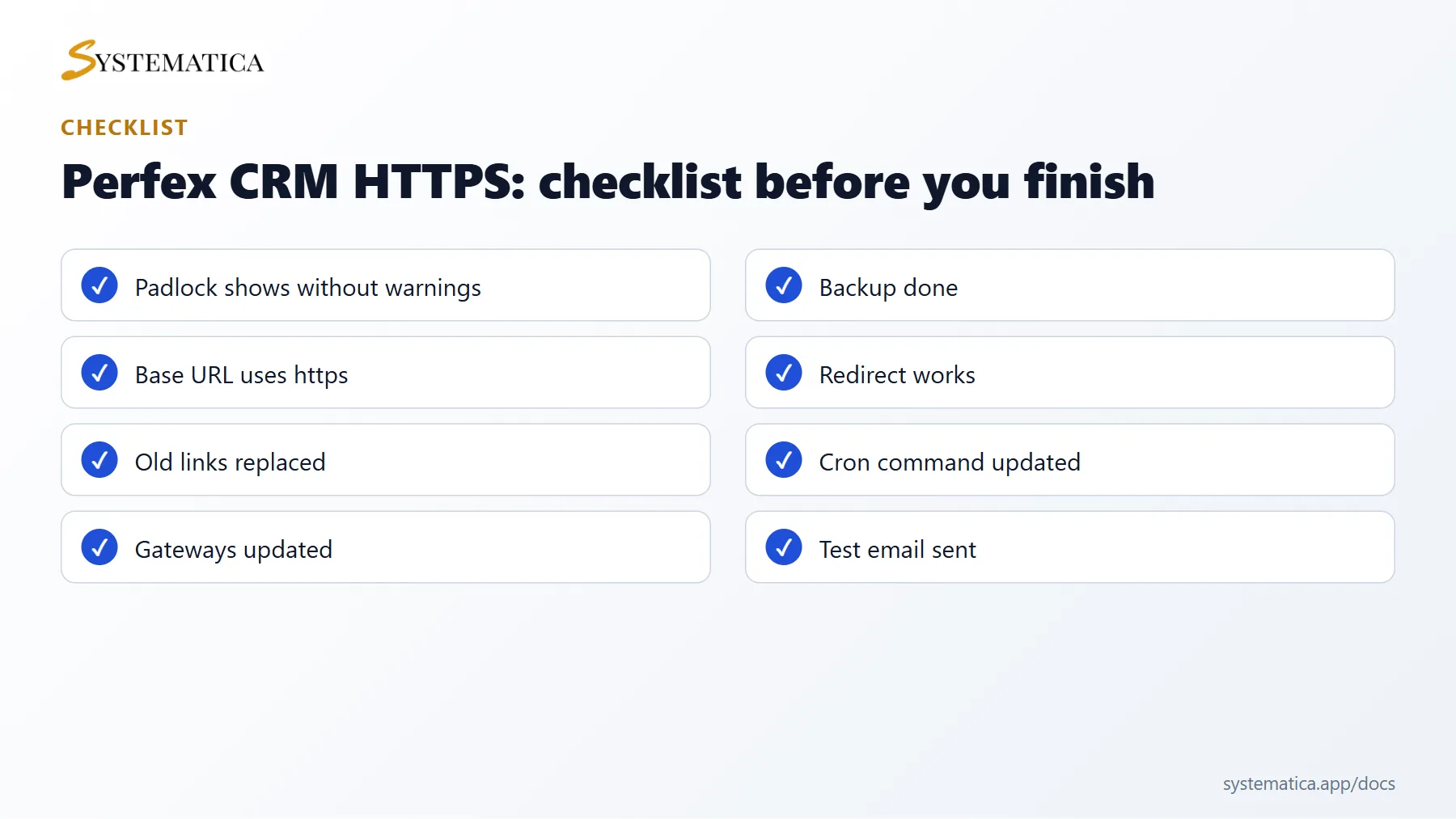 Perfex CRM HTTPS checklist before you finish