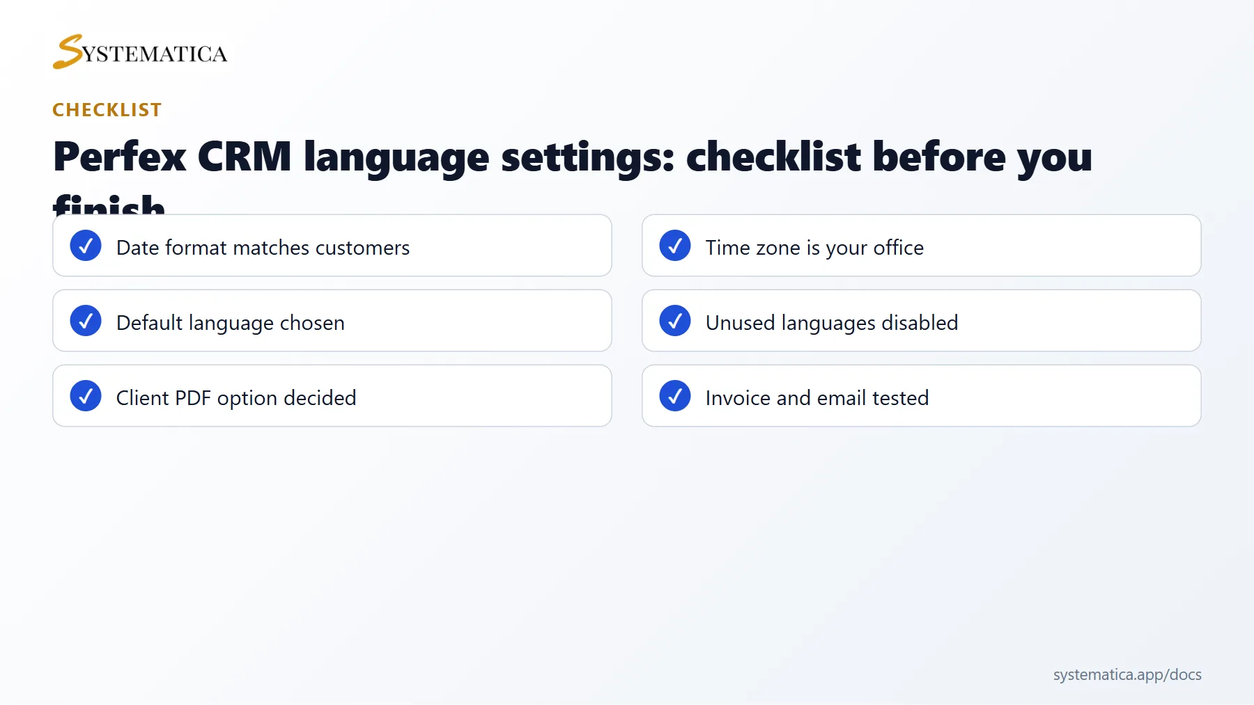 Perfex CRM language settings checklist before you finish