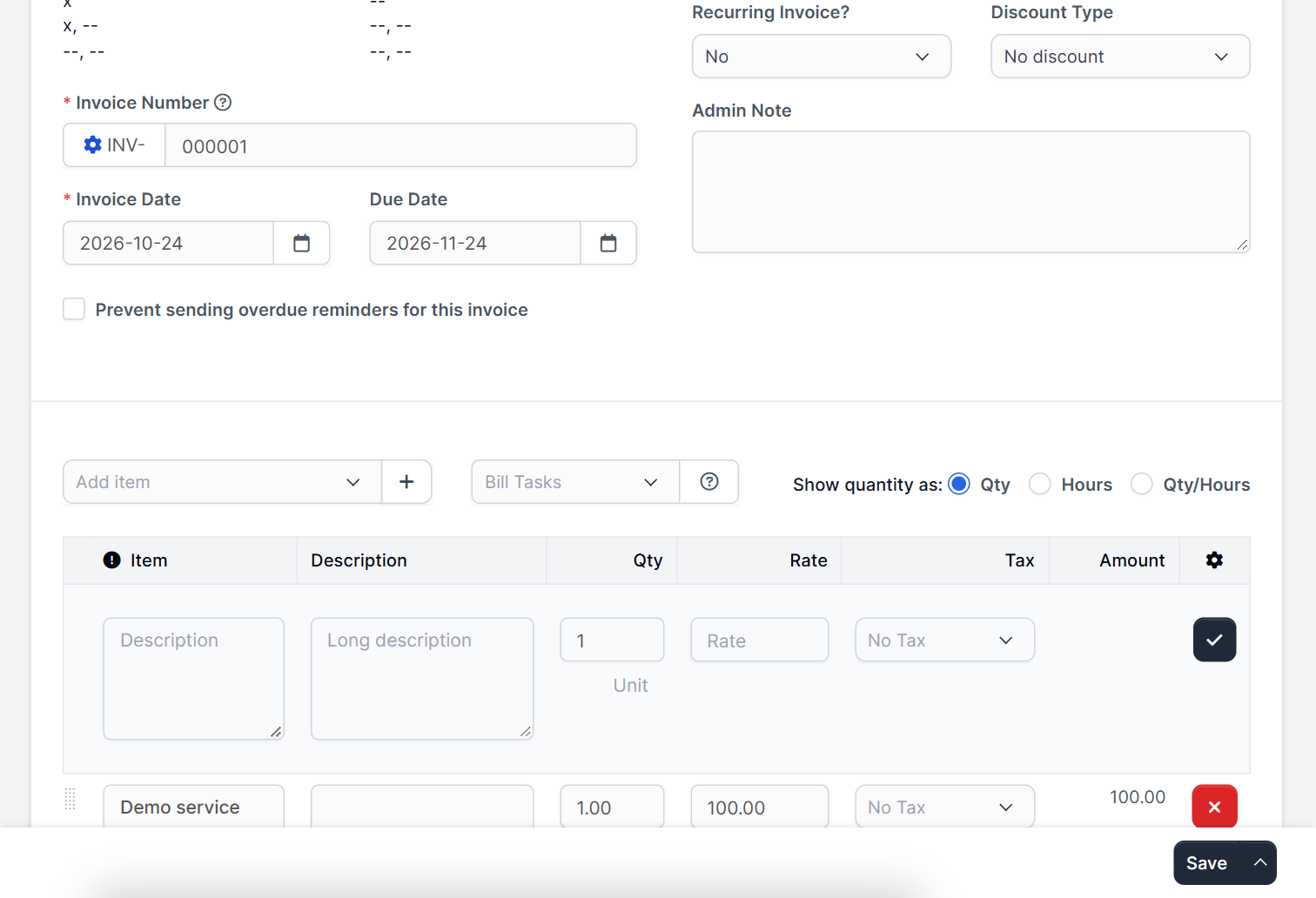Invoice form with Allowed payment modes for this invoice in Perfex CRM payment methods not showing