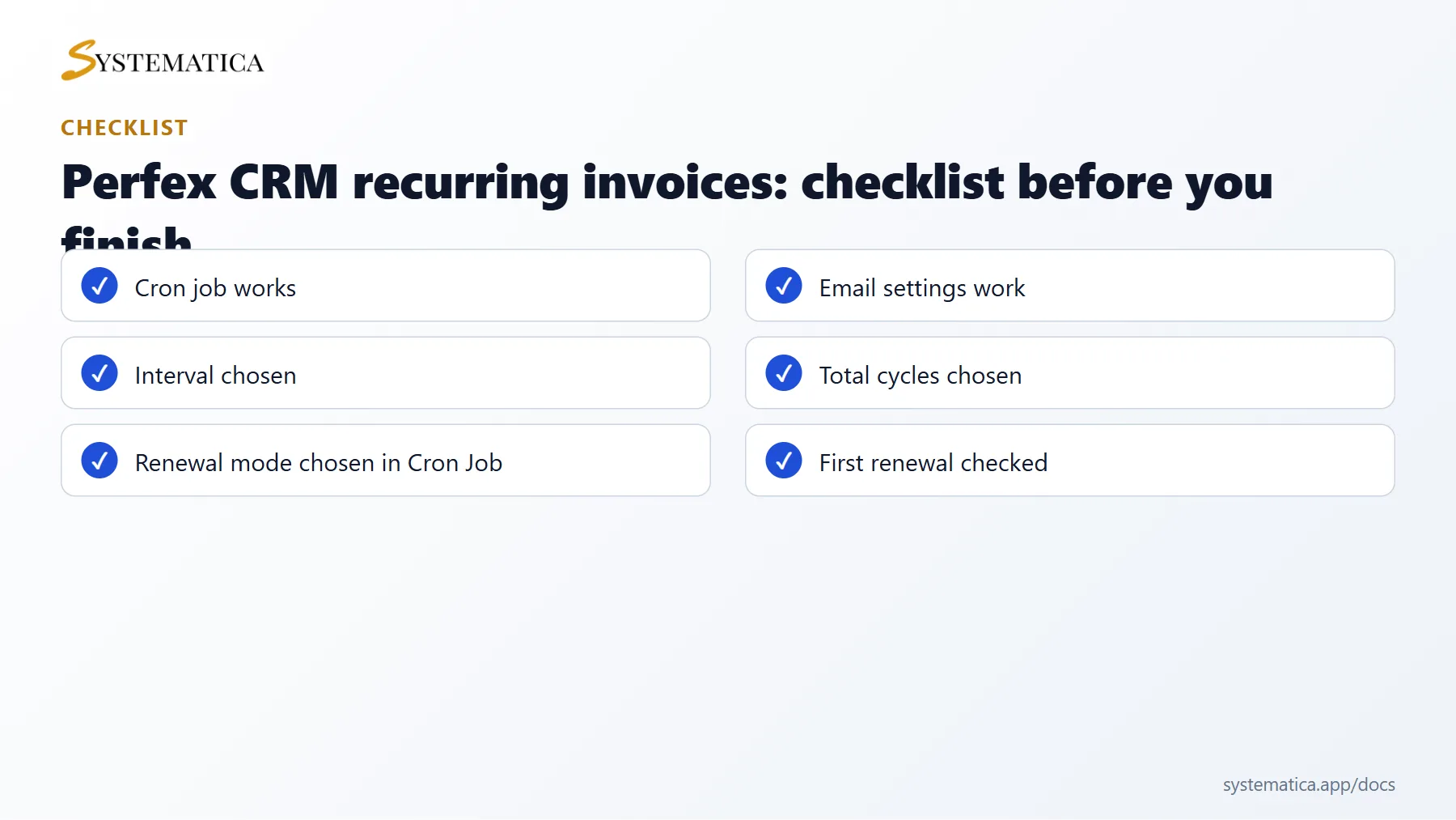 Perfex CRM recurring invoices checklist before you finish
