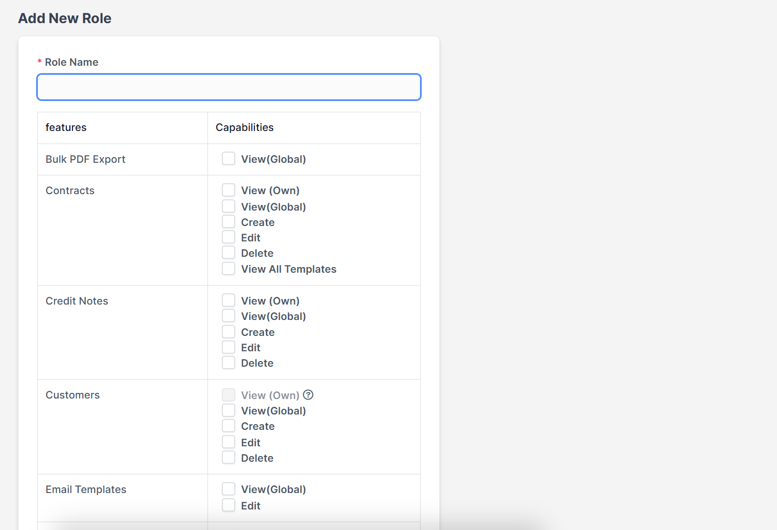 Role name field in Perfex CRM roles and permissions