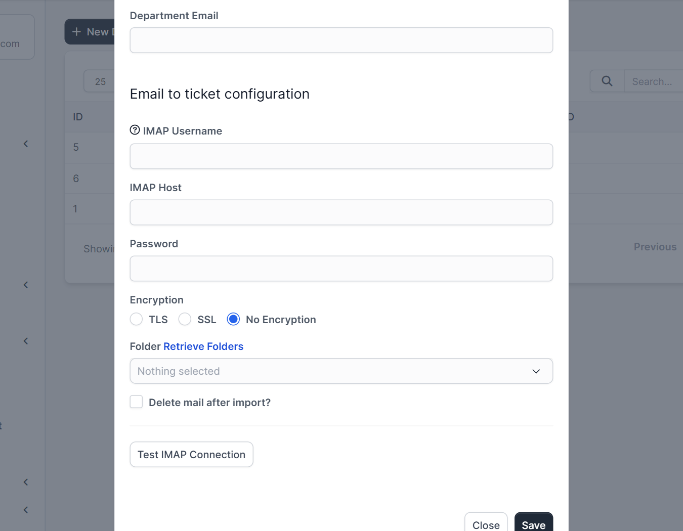 Email to ticket configuration for Perfex CRM ticket departments