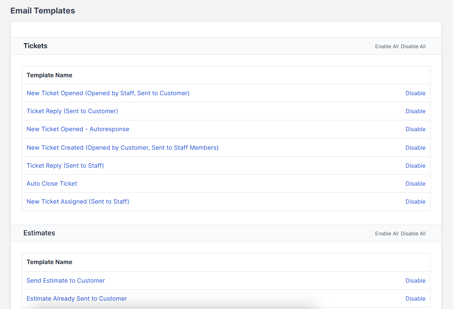 Ticket email templates in Perfex CRM ticket notifications