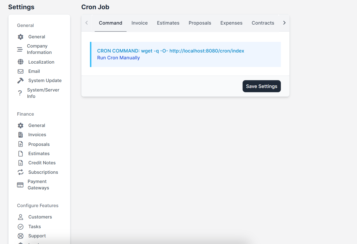 Cron job settings with the hour of day for the Perfex CRM timezone