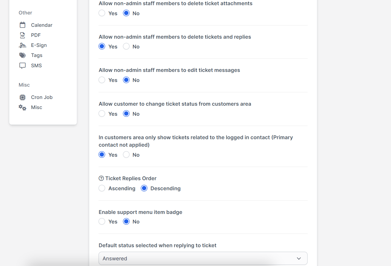 Ticket attachment limits and allowed extensions in Perfex CRM file upload size