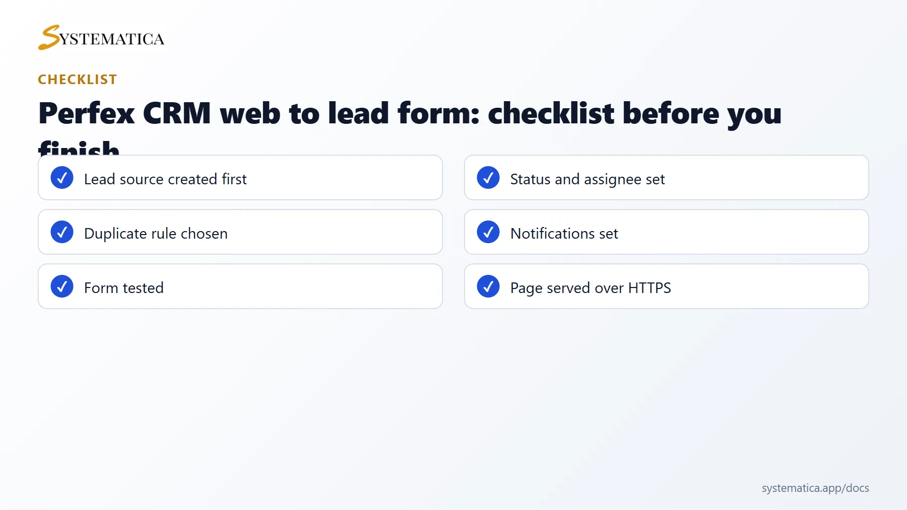 Perfex CRM web to lead form checklist before you finish