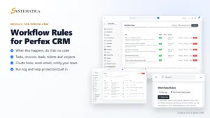 Workflow Rules for Perfex CRM: Perfex CRM workflow automation with rules list, run log and phone view