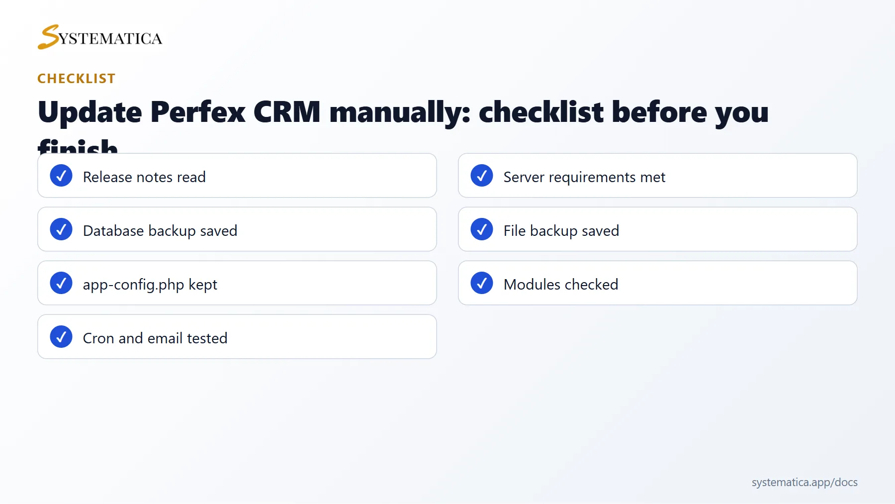 Update Perfex CRM manually checklist before you finish